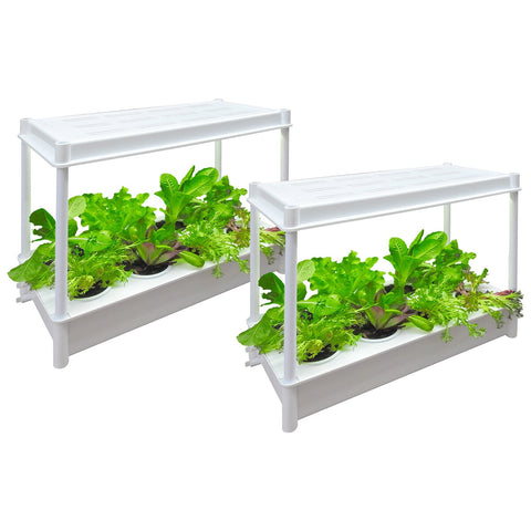 Image of Greenlife 2 x Twin LED Self Watering Salad Grower with 8 Pots White 56 x 29 x 405 cm