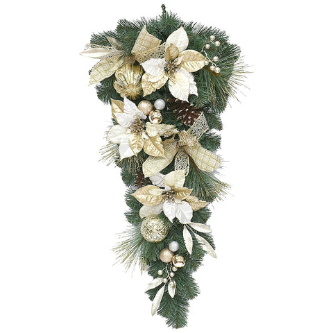 Image of Decorated Christmas Swag White And Gold 81cm