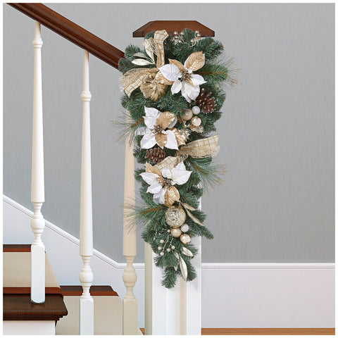 Image of Decorated Christmas Swag White And Gold 81cm