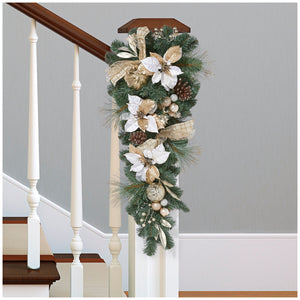 Decorated Christmas Swag White And Gold 81cm