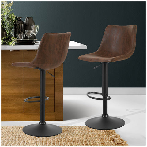 Image of Artiss Kitchen Bar Stools Gas Lift Vintage Leather Brown 2 Pack