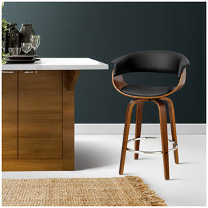 Artiss Bar Stool Fixed Leather Back Wooden Black