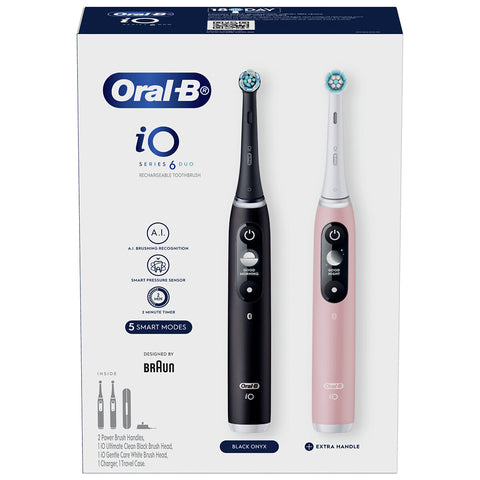 Image of Oral-B iO Series 6 Duo Electric Toothbrush - Black Onyx & Light Rose