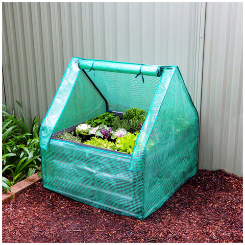 Image of Greenlife Raised Garden Bed Slate Grey with Drop Over Greenhouse 85 x 85 x 45 cm