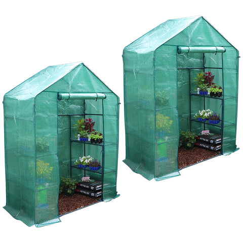 Image of Greenlife Walk-in Greenhouse 2 Tier Twin Pack with PE Cover 195 x 143 x 73 cm