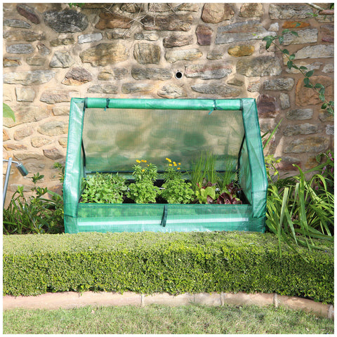 Image of Greenlife Garden Bed Eucalypt Green with Drop Over Greenhouse 120 x 90 x 30 cm