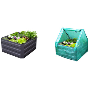 Greenlife Raised Garden Bed Charcoal 85 x 85 x 45cm with Drop Over Greenhouse