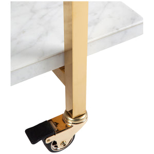 Cafe Lighting and Living Franklin White Marble Bar Cart, Gold