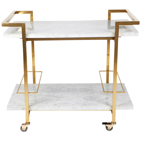 Image of Cafe Lighting and Living Franklin White Marble Bar Cart, Gold