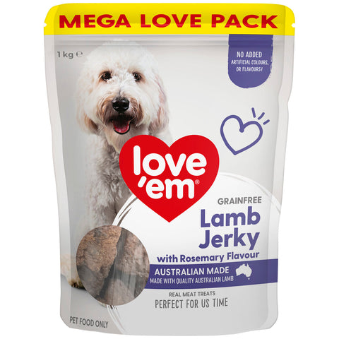 Image of Love'em Grain Free Lamb Jerky with Rosemary Flavour Dog Treats 2 x 1kg