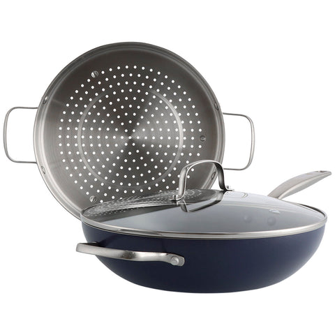Image of Blue Diamond Wok With Steamer and Lid 30cm