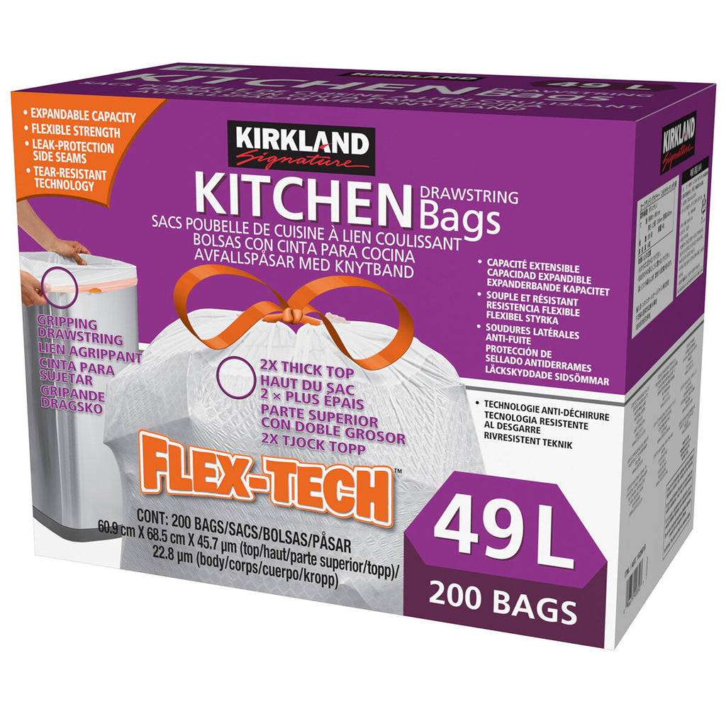 Kirkland Signature Flex-Tech 13-Gallon Kitchen Trash Bag, 200
