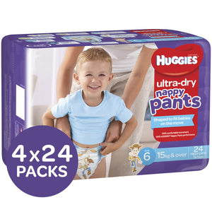 Huggies Ultra Dry Nappy Pants, Size 6, 15+kg, Boys, 4x24 Pack