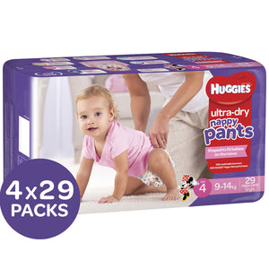 Huggies Ultra Dry Nappy Pants Size 4 9-14kg Girls 4x29 Pack