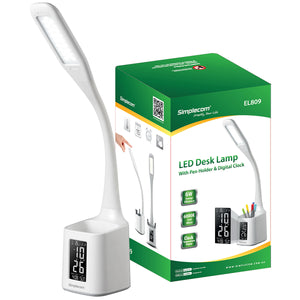 Simplecom LED Desk Lamp with Digital Clock & Pen Holder