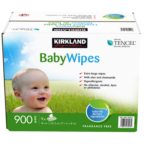 Image of Kirkland Signature Tencel Baby Wipes Unscented 9 x 100 Wipes