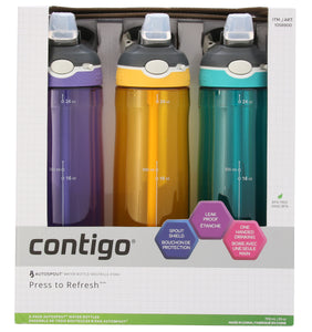 Contigo Autospout Straw Ashland Water Bottle, 709ml, 3pk