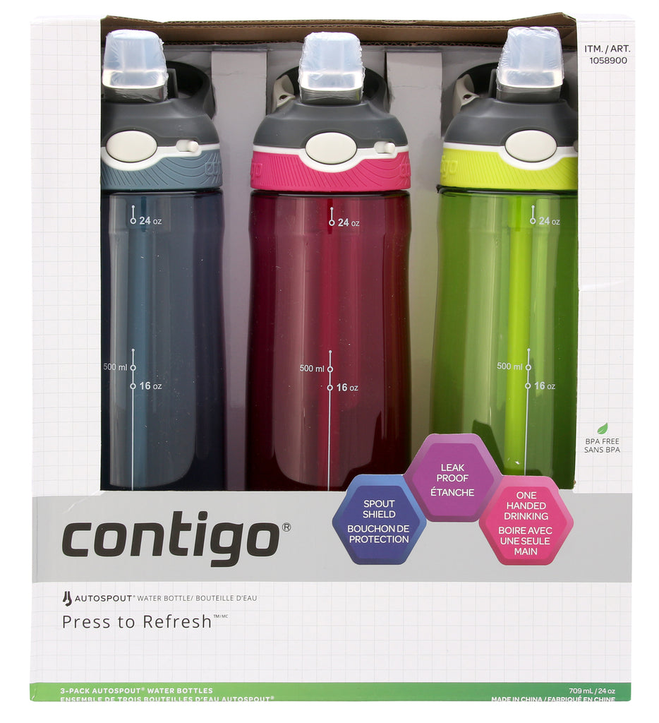 NEW Contigo Autospout Drink Water Bottle 709mL / 24oz Grey BPA-Free Leak  Proof!