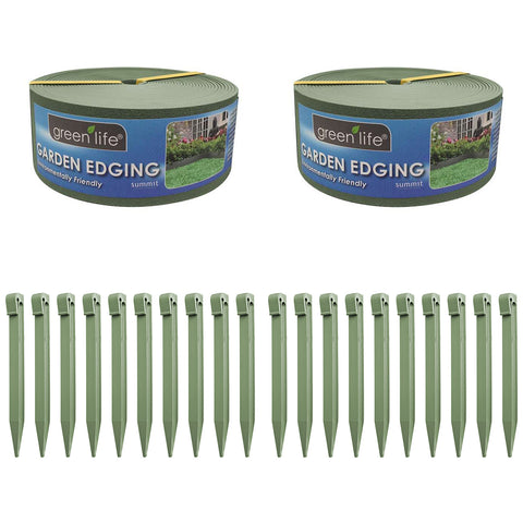 Image of Greenlife Plastic Garden Edging 2 x (1000 x 7.5cm) with 20 Pegs