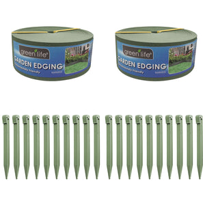 Greenlife Plastic Garden Edging 2 x (1000 x 7.5cm) with 20 Pegs