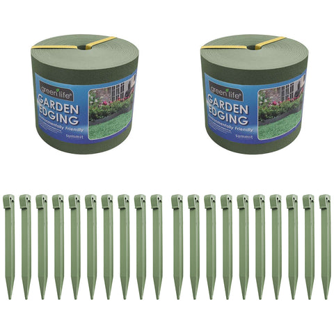 Image of Greenlife Plastic Garden Edging 2 x (1000 x 15cm) with 20 Pegs