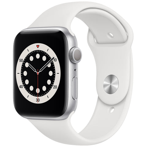 Image of Apple Watch Series 6 (GPS) 44mm Silver Aluminium Case with White Sport Band M00D3X/A