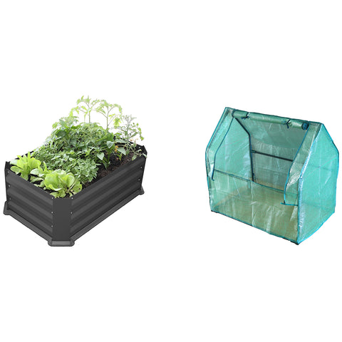 Image of Greenlife Patio Garden Bed with Greenhouse Cover & Base 80 x 50 x 30 cm