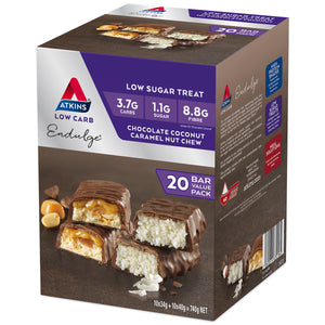 40 x Atkins Endulge Low Sugar Variety Pack Bar, 20 x 34g Chocolate Coconut & 20 x 40g Caramel Nut Chew