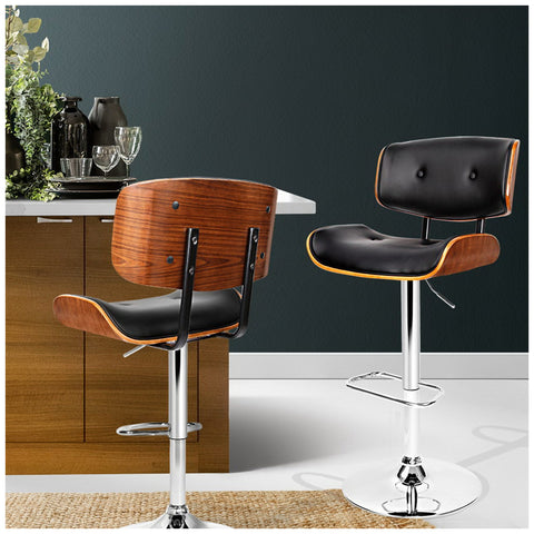 Image of Artiss Black Gaslift Swivel Barstool with Wooden Seat