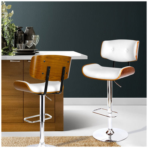 Image of Artiss White Gaslift Swivel Barstool with Wooden Seat