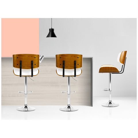 Image of Artiss White Gaslift Swivel Barstool with Wooden Seat