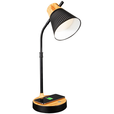 Image of Ottlite LED Woodgrain Desk Lamp, Charging pad, USB port