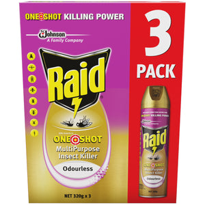 Raid One Shot Multipurpose Insect Killer Odourless 3 x 320g