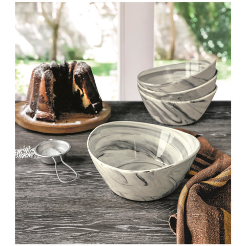 Image of Over & Back Marble Porcelain Bowls, 19.7 x 18.7 x 8.3 cm, 1.1L, 4pc