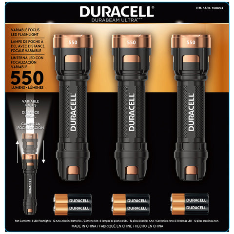 Image of Duracell Aluminium Flashlights 3pc, Anodised Aluminium, TF072A00