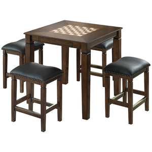 Well Universal 5-piece Game Table Set, Solid Birch, Leather Seats, SWC021702