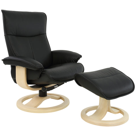 Image of Fjords By Moran Senator Large Recliner Chair & Ottoman Set, Active Release System, Steel Frame, Semi-Aniline Leather, 4389