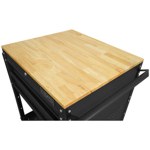 CSPS Tool Cart Rubber wood work Surface, L 68.58 x W 61.2 x H 87.7 cm, 2 Drawers, Solid Rubber Wood