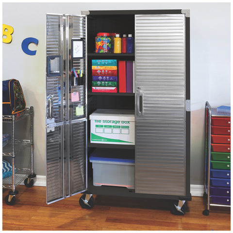 Image of Seville Storage Cabinet, H180 x L91 x W45 cm, 4 Shelves, Satin Graphite, Steel and Stainless Steel, Security Lock, UHD20143