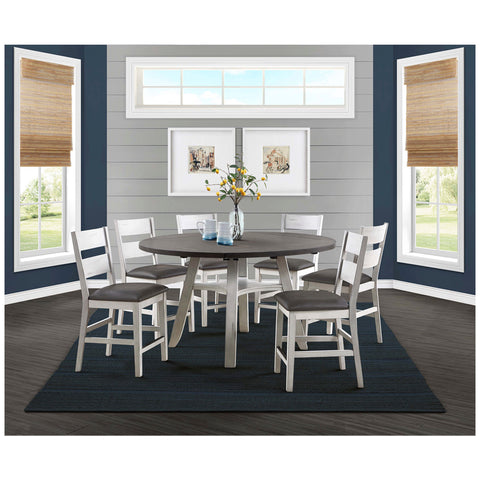 Image of Bayside Furnishings Counter Height Dining Set 7pc, Solid Rubberwood, Ash Veneer, Leather