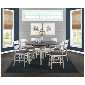 Bayside Furnishings Counter Height Dining Set 7pc, Solid Rubberwood, Ash Veneer, Leather