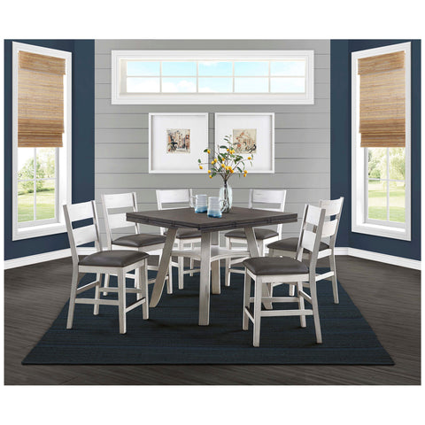 Image of Bayside Furnishings Counter Height Dining Set 7pc, Solid Rubberwood, Ash Veneer, Leather