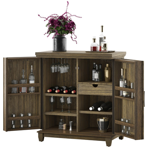 Image of Tresanti Bar Cabinet, L 95.2 x W 56.4 x H 105.5 cm, Solidwood & Veneer, Brown, BC34128-QM374