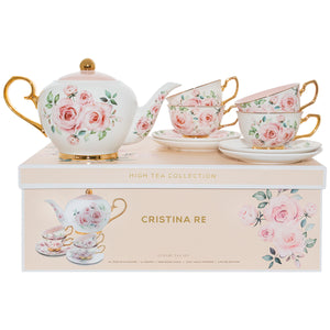 Cristina Re Luxury High Tea Set, 1x 1.2L Teapot, 4 x 220ml Teacup & Saucer