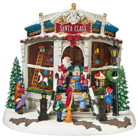 Image of Santa's Toy Shop Tabletop Christmas Decoration, Animated, Handcrafted, 41 x 37.5 x 38.1 cm
