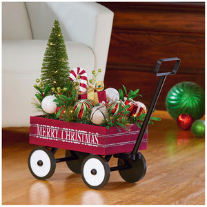 Christmas Arrangement in Wagon with Lights