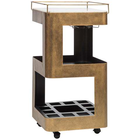 Image of Wine Stash Miniature Bar Cart with Marble Top Industrial