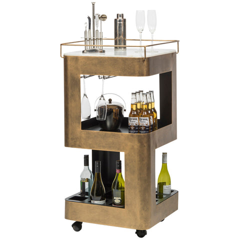 Image of Wine Stash Miniature Bar Cart with Marble Top Industrial