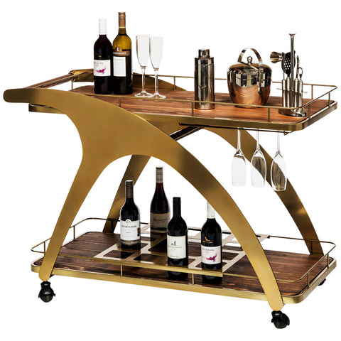 Image of Wine Stash French Bar Cart with Timber Top