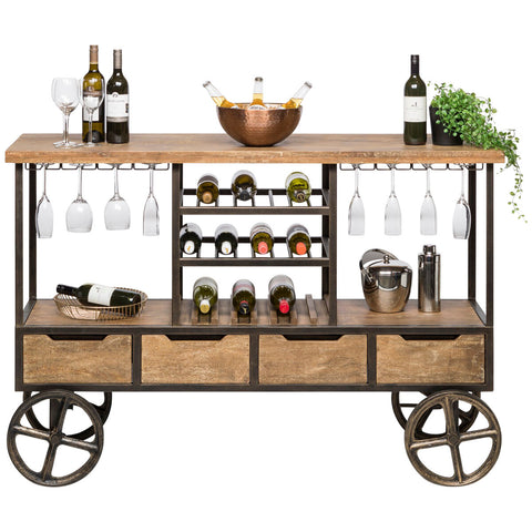 Image of Wine Stash Wooden Bar Cart with Wine Storage